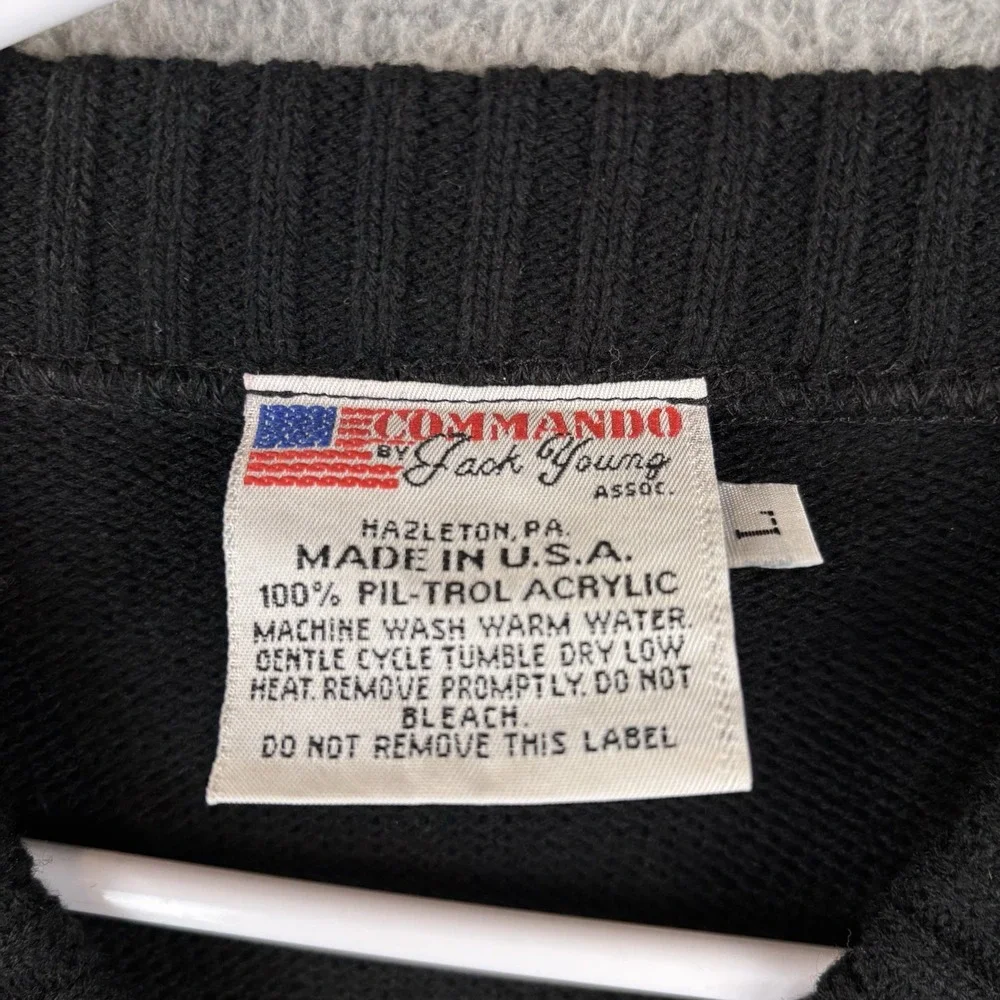 Commando by Jack Young Sweater Mens L Black Military V Neck Knit Elbow Patches